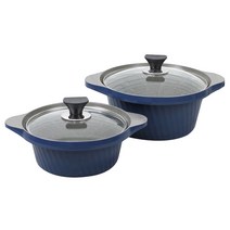 리빙온 스톤코팅 세라믹 냄비 세트 2p, 딥블루, 양수 20cm + 24cm