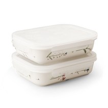 ZEN 레이첼바커 메도우플라워 직사각 대 LOW 디바이드 밀폐용기 2종 세트, 1세트, 용기 2p + 뚜껑 2p