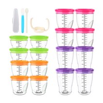 베베락 눈금형 이유식 밀폐용기 16p + 실리콘스푼 랜덤 발송 + PP스푼 + 케이스 + 손잡이, 오렌지+핑크+퍼플+그린, 1세트