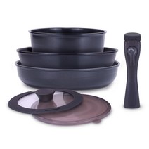 팰러스 IH 인덕션 스마트핸들 냄비후라이팬 6p 세트, 엣지블랙, 냄비 18cm + 프라이팬 28cm + 궁중팬 26cm + 스마트핸들  + 실리콘유리 뚜껑 18cm + PE보관뚜껑18cm