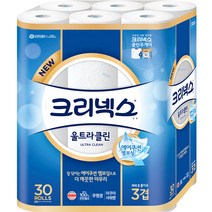 크리넥스 3겹 울트라 클린 롤화장지 천연펄프 27m, 30롤, 1팩