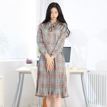 페이퍼먼츠 체크 박스 리본 넥 플리츠 롱 원피스 6396