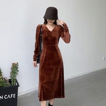 루나걸 보렌타 브이 벨벳 원피스