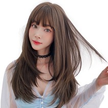 하이유니 레이어드 C컬 펌 롱 통가발 65cm + 가발망 + 거치대 세트, 쿨브라운