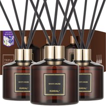 쿤달 퍼퓸 디퓨저 200ml 3개 + 섬유스틱 15개 세트, 화이트머스크향