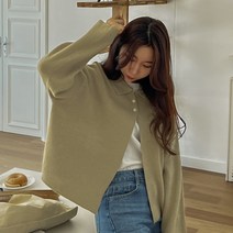 여성용 트렌디 투버튼 카라 오픈 가디건