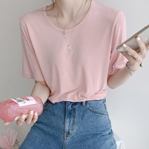 슈가펀 여성용 시원 찰랑 유넥 반팔 티셔츠