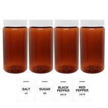 홈앤라이프 갈색원형 PET 양념통 350ml 세트, 1세트, 양념통 4p + 흰색캡 4p + 스티커 4p(소금 + 설탕 + 후추 + 고춧가루)