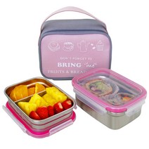 브링미 스텐 2단 도시락 세트 430ml 도시락 + 290ml 칸막이도시락 + 가방, 핑크, 1세트