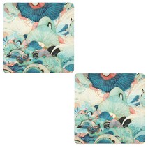 아울리빙 애브스트랙 우드 컵받침 2p, 블루꽃밭