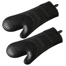 블럭마트 주방 미끄럼방지 실리콘 오븐장갑 긴사이즈 37cm, 검정, 2개입