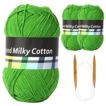 브랜드실 밀키코튼 별무늬 목도리 DIY 뜨개실 3p + 고급 흑대바늘 3.5mm, 56번 연녹, 1세트
