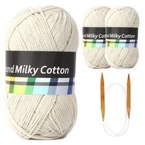 브랜드얀 밀키코튼 별무늬 목도리 DIY 뜨개실 3p + 고급 흑대바늘 3.5mm, 24번 사하라, 1세트
