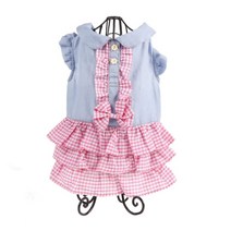 아울리빙 반려견 프릴 체크원피스, 핑크