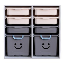 보노하우스 레브 해피수납장 4단 더블 화이트프레임, 아이보리 + 그레이