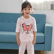 메이키즈 여아용 핑크리본 7부 쟈가드 상하 실내복