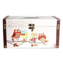 미트라샵 부엉이 사각 티슈 케이스, 화이트 + 부엉이 무늬