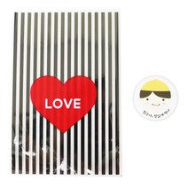 황씨네도시락 하트 쿠키포장 봉투 블랙 60p + 노랑모자 보이 스티커 60p, 1세트