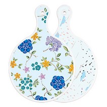 로엠디자인 양면 원형 서빙 도마 보드 로맨틱블루floral비색, 자국옥색, 1개