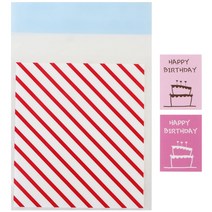 황씨네도시락 접착 스트라이프 봉투 레드 30p + 스티커 케이크 생일 핑크 30p, 1세트