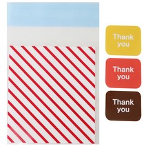 황씨네도시락 접착 스트라이프 봉투 레드 100p + 사각 땡큐 스티커 100p, 1세트