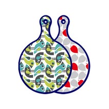 로엠디자인 블루에디션 양면 원형 서빙 도마 버드, 레드그린낙옆, 1개