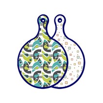 로엠디자인 블루에디션 양면 원형 서빙 도마 버드, Happy사각패턴, 1개