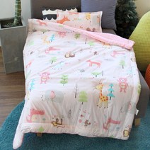 디자인엔스토리 순면 애니멀즈 유아 차렵이불 세트, 핑크