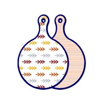 로엠디자인 블루에디션 양면 원형 서빙 도마 소나무화이트, 주홍라인, 1개