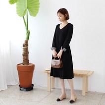 팡팡샵 임산부 T 긴 블랙첵 원피스