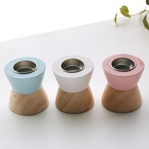리버그린 컬러 우드 캔들홀더 3p 세트, 화이트, 핑크, 블루