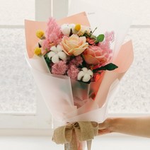 아스파시아 레이튼 목화 로즈 대형 꽃다발, 핑크 + 옐로우