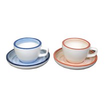 쏠레까사 대니쉬 핸드페인팅 부부 찻잔 세트 블루 + 오렌지, 혼합 색상, 1세트