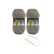 브랜드얀 요정모자 핸드워머 DIY세트 밀키코튼 블랙라벨 2p + 고급 줄바늘 5.0mm + 플라스틱 돗바늘 랜덤 발송, 스모키