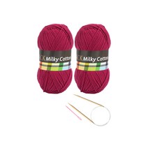 브랜드얀 요정모자 핸드워머 DIY세트 밀키코튼 블랙라벨 2p + 고급 줄바늘 5.0mm + 플라스틱 돗바늘 랜덤 발송, 보르도
