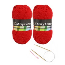 밀키코튼 블랙라벨 2p + 고급줄바늘 5.0 mm + 플라스틱돗 바늘 랜덤 발송 요정모자 & 핸드워머 DIY 세트, 10번(빨강)