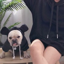 Noland S&H 벨벳 토끼 후드 견주 반려견 커플옷, 블랙