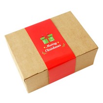 도나앤데코 원터치 런치박스 도시락 포장 세트, 1세트, 도시락 크라프트 대 4p + 메리크리스마스 눈꽃 선물상자 와이드띠지 레드 4p