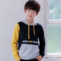 잭키드 남아용 레트로 후드배색티
