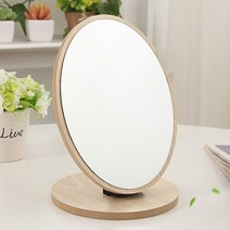 금길 우드 원목 목낮은 탁상 스탠드 거울, 브라운타원형