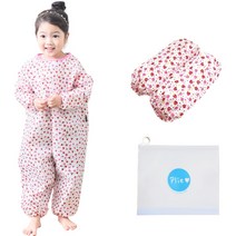 플리에 아동용 전신미술가운 일반형 + 팔토시 + 지퍼백, 핑크 + 딸기