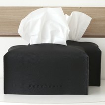 데코토닉 플레인 레더 기본형 티슈커버, 블랙, 2개