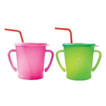 아가프라 매직빨대컵 300ml, 핑크, 그린, 2개입