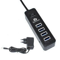 얼리봇 유전원 4포트 USB 3.0 허브 + 일체형 케이블 아답터 LHV-300, 블랙