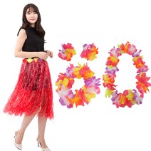 파티쇼 하와이파티훌라스커트 80cm + 파티꽃레이세트, 레드, 1세트