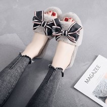 올나인 리본 포인트 부드러운 털 슬리퍼
