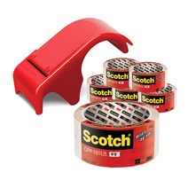 스카치 포장용 박스 테이프 디스펜서 DP-300RD + 포장용 테이프 P65 투명 48mm × 40m 6p 세트, 혼합 색상, 1세트