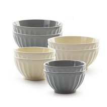 프렐류드 크리미 공기 2종 x 2p + 대접 2종 x 2p 세트, 아이보리, 라이트 그레이, 공기 4p + 대접 4p