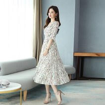 유니제이 소이 플라워 브이넥 롱 반팔 원피스