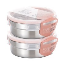 스텐락 퓨어 밀폐용기 원형 5호 700ml, 2개, 용기   뚜껑